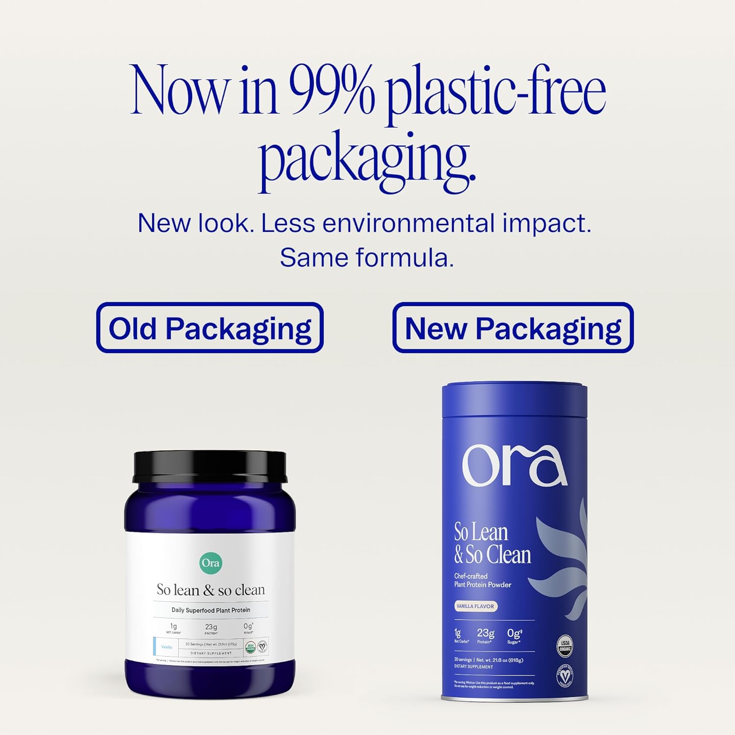 Ora Organic Plant-Based Protein Powder - 23g Protein for Women and Men - Vanilla Flavor 20 Servings